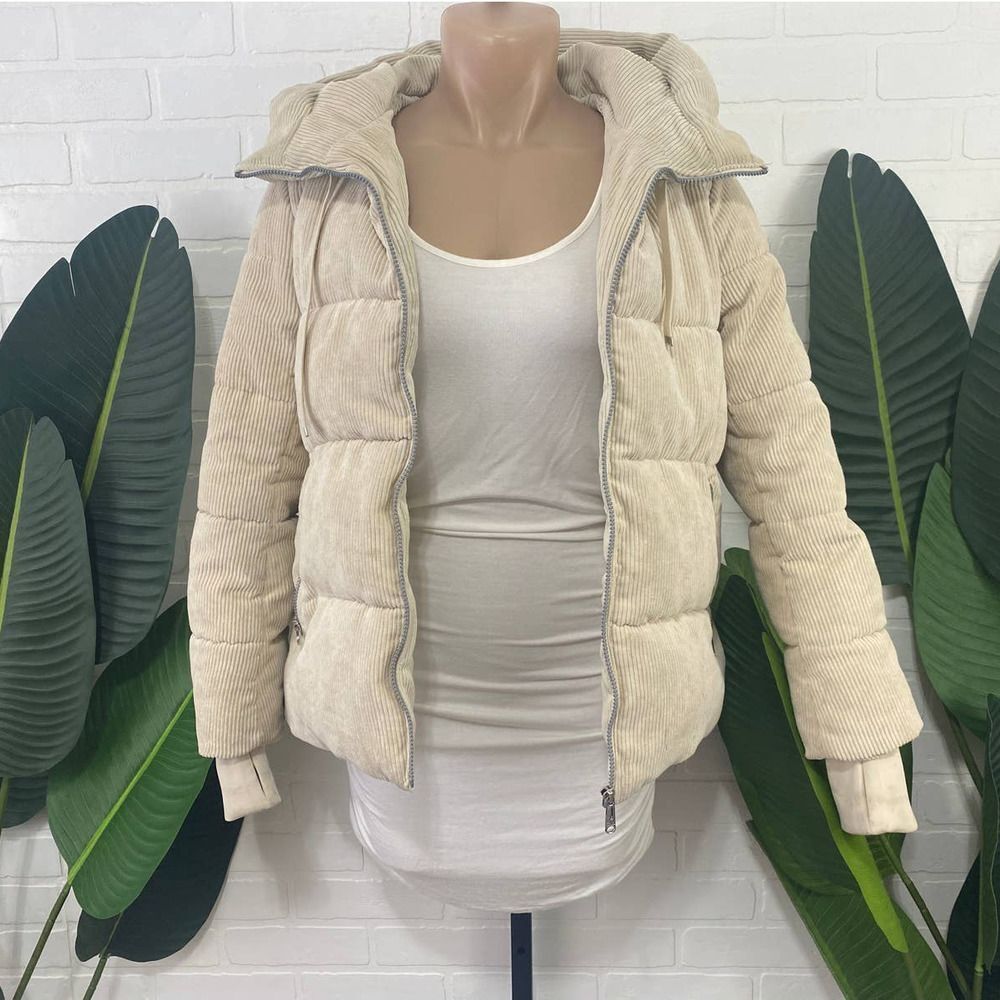 CREAM Sam Edelman hooded corduroy puffer in cream